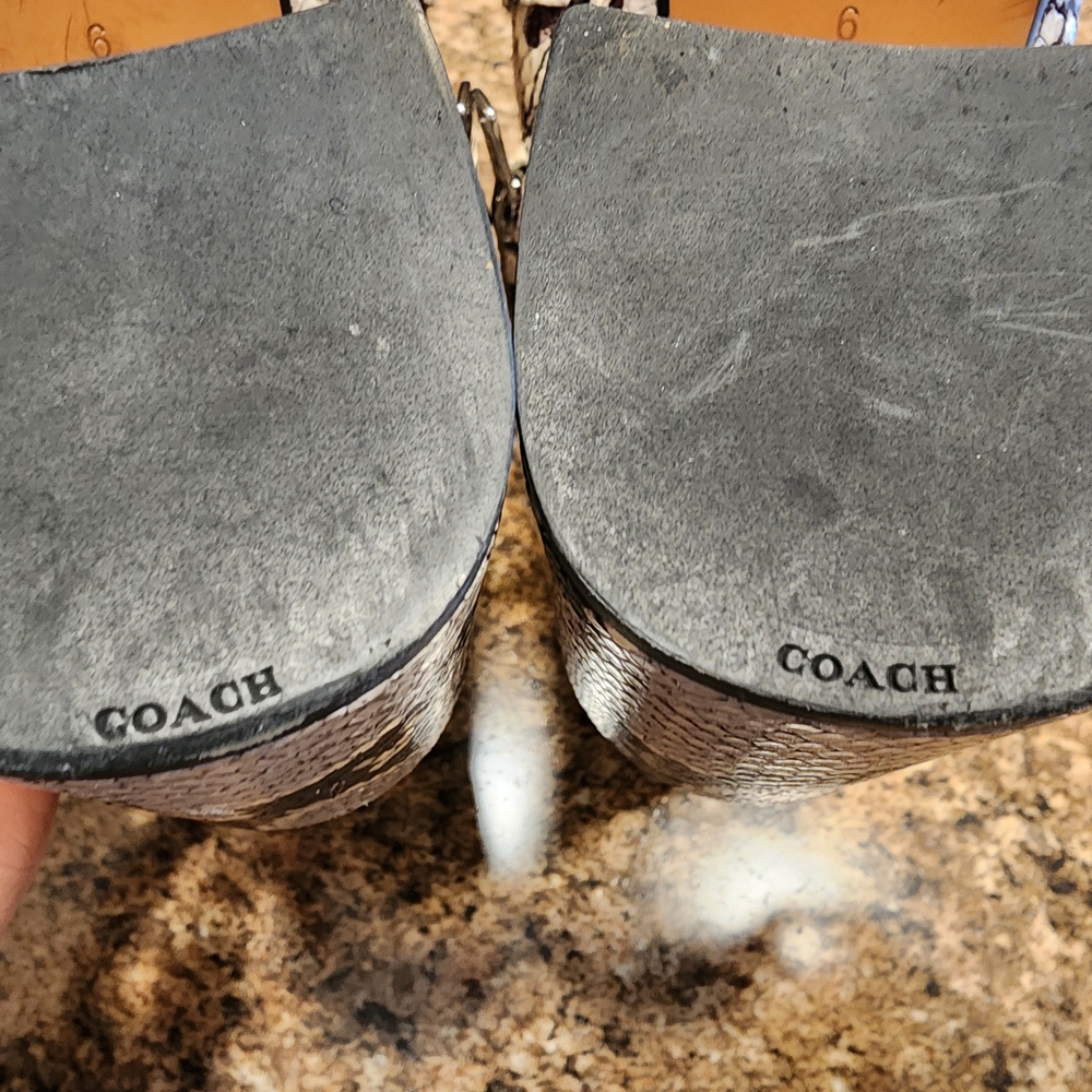 COACH "Elisa" Snakeskin-Printed Leather Heeled Boots - Black/Tan/White - Size 9 - Picture 11 of 13